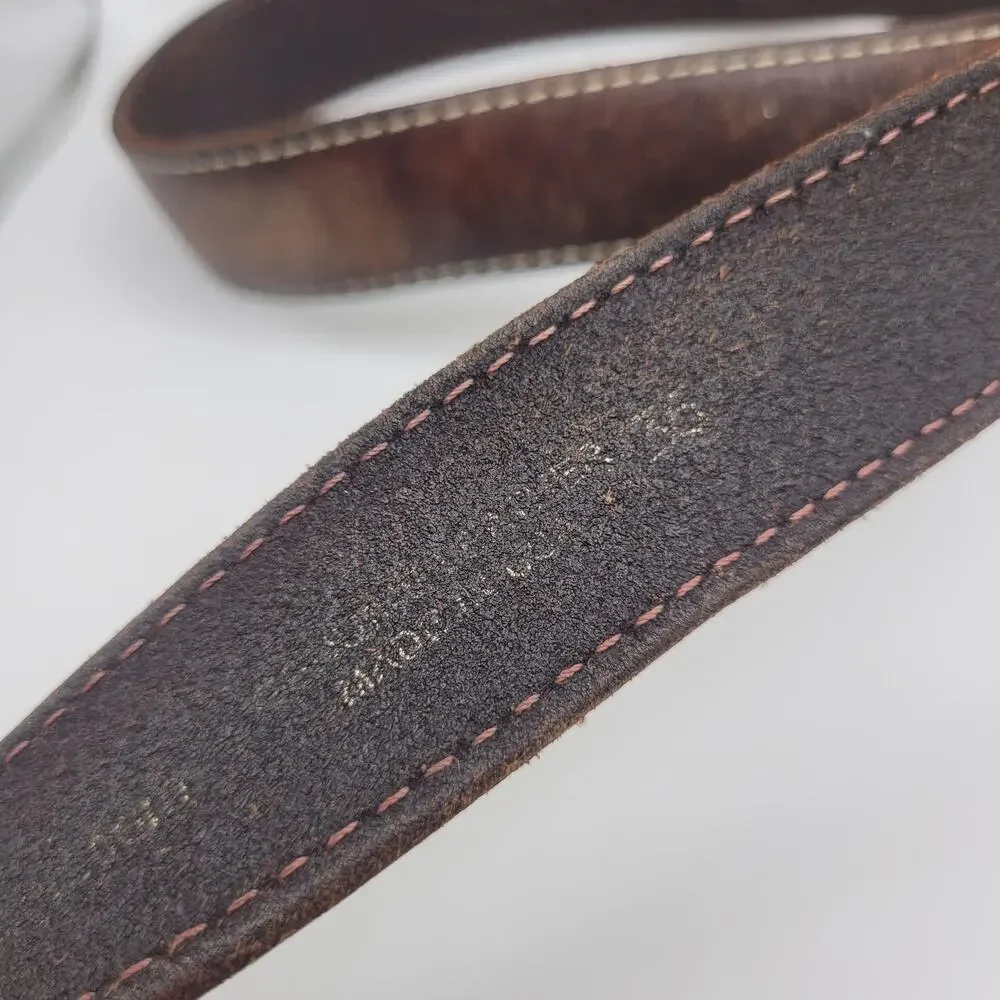 Brown Leather Belt 36 Western Contrast Stitch Double Keeper Casual Rugged Cowboy